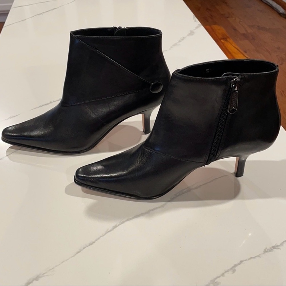 Donald J. Pliner Black Leather Pointed-Toe Ankle Booties